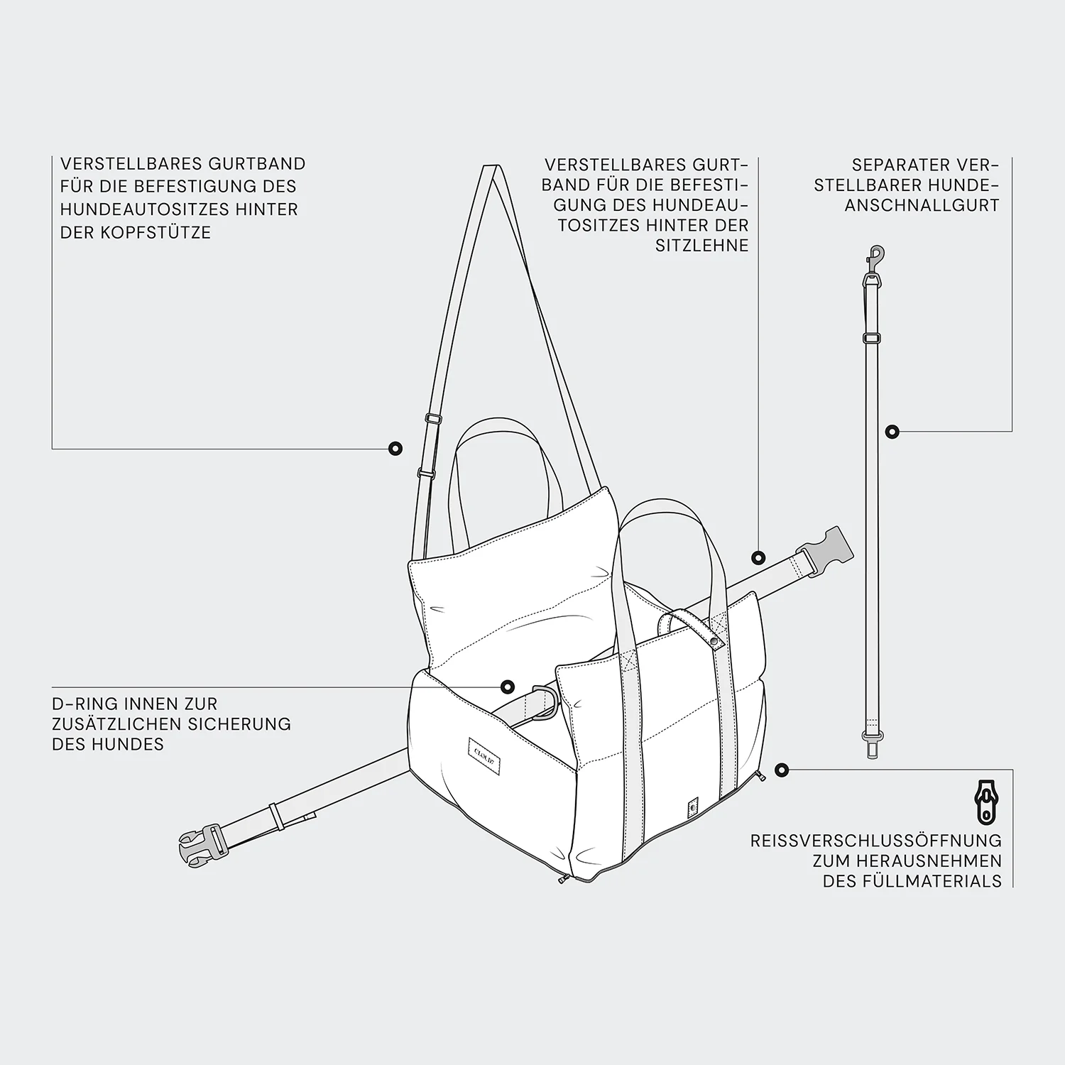 Hundeautositz Getaway Light Graphite tragbar - Image 3